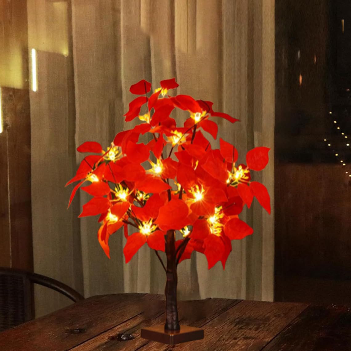 Poinsettia Tree Lamp，Rose Flower Night Light, Led Tabletop Pink Tree Lights, Lower Lamp Girls Gift For Mother’S Day, Lighted Tabletop Tree For Christmas Wedding Decor Valentine’S Day — image 1