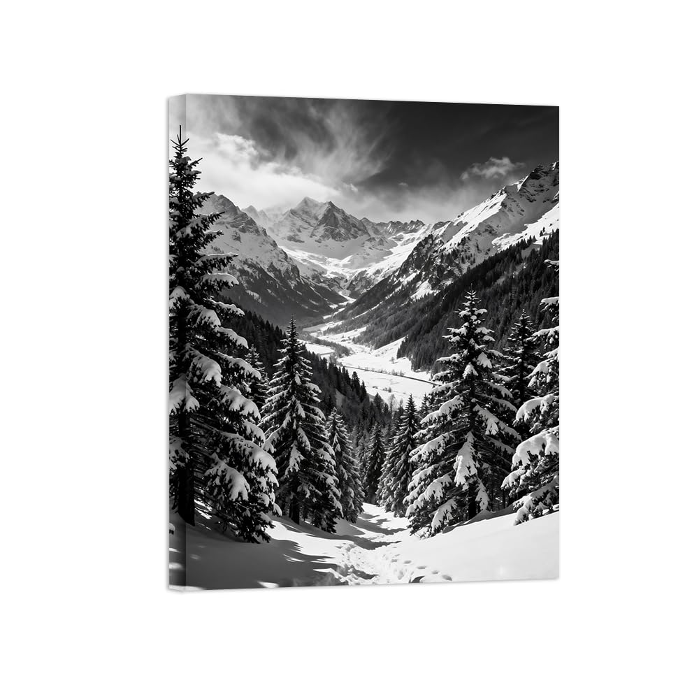 OZPWBVY Black White Landscape Wall Art. Snow Mountain Tree. Picture 90x117cm Unframed