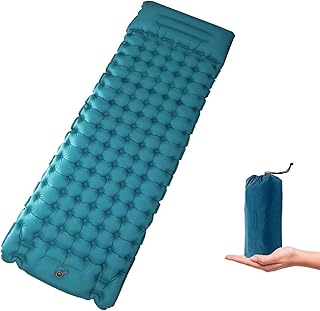 Afurkuot Blue Self Inflating Sleeping Pad for Camping, Sleeping Mattress Built-in Foot Pump, Inflatable Air Mattress with Pillow Portable Waterproof Sleeping Mat for Camping Hiking Panic