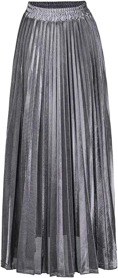 Xinqiao Women's Metallic Shiny Elastic High Waist Pleated Long Maxi Party Skirt 3