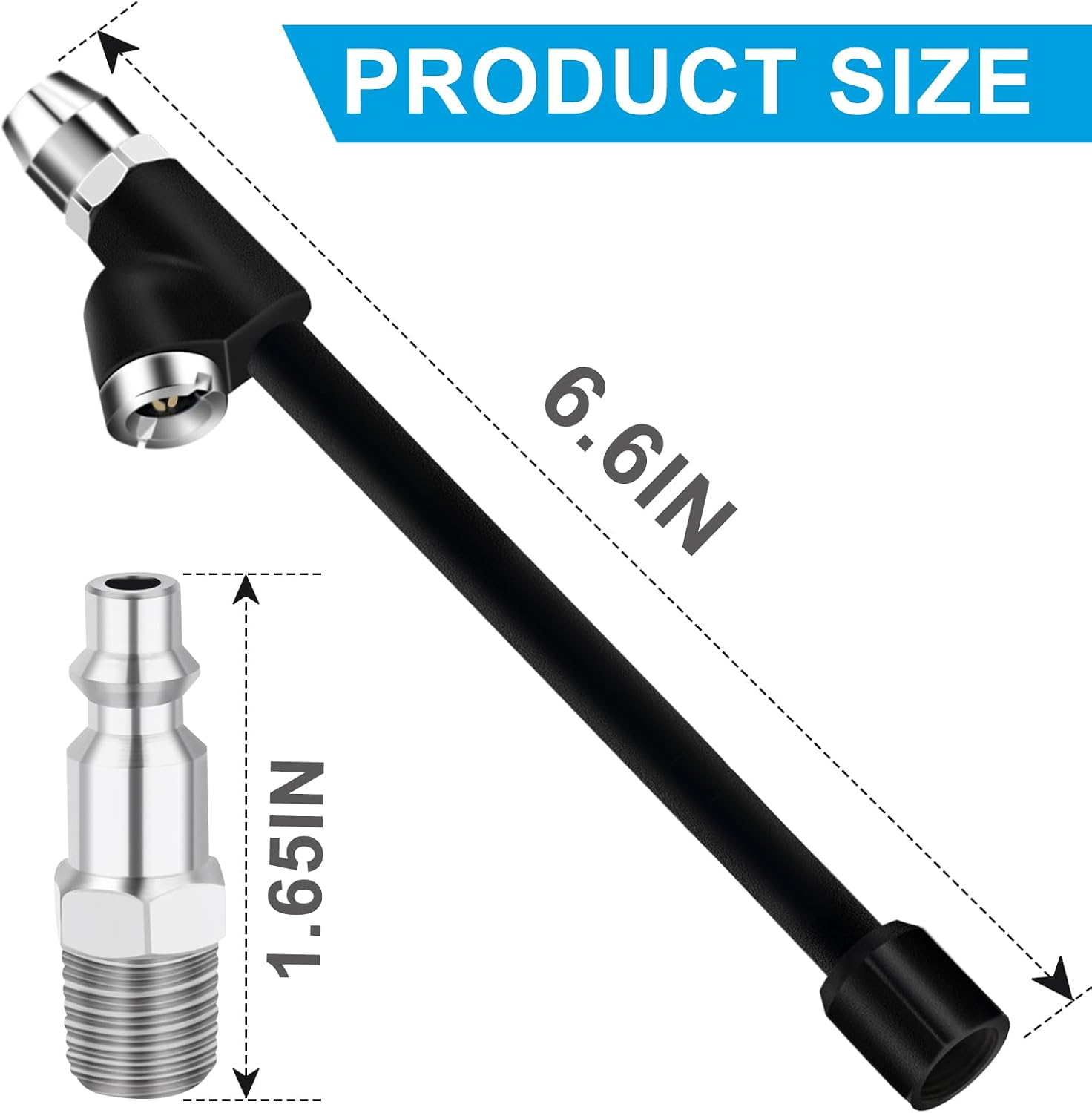 6.6" Air Chuck, 1/4" FNPT Extended Reach Tire Chuck 2-Way Connection Tire Air Chucks for Tire Inflator Gauge and Air Compressor Accessories with Quick Plug (2 Pack)