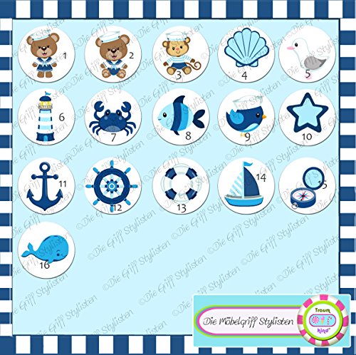 Pomello per mobili, per bambini, azzurro, blu