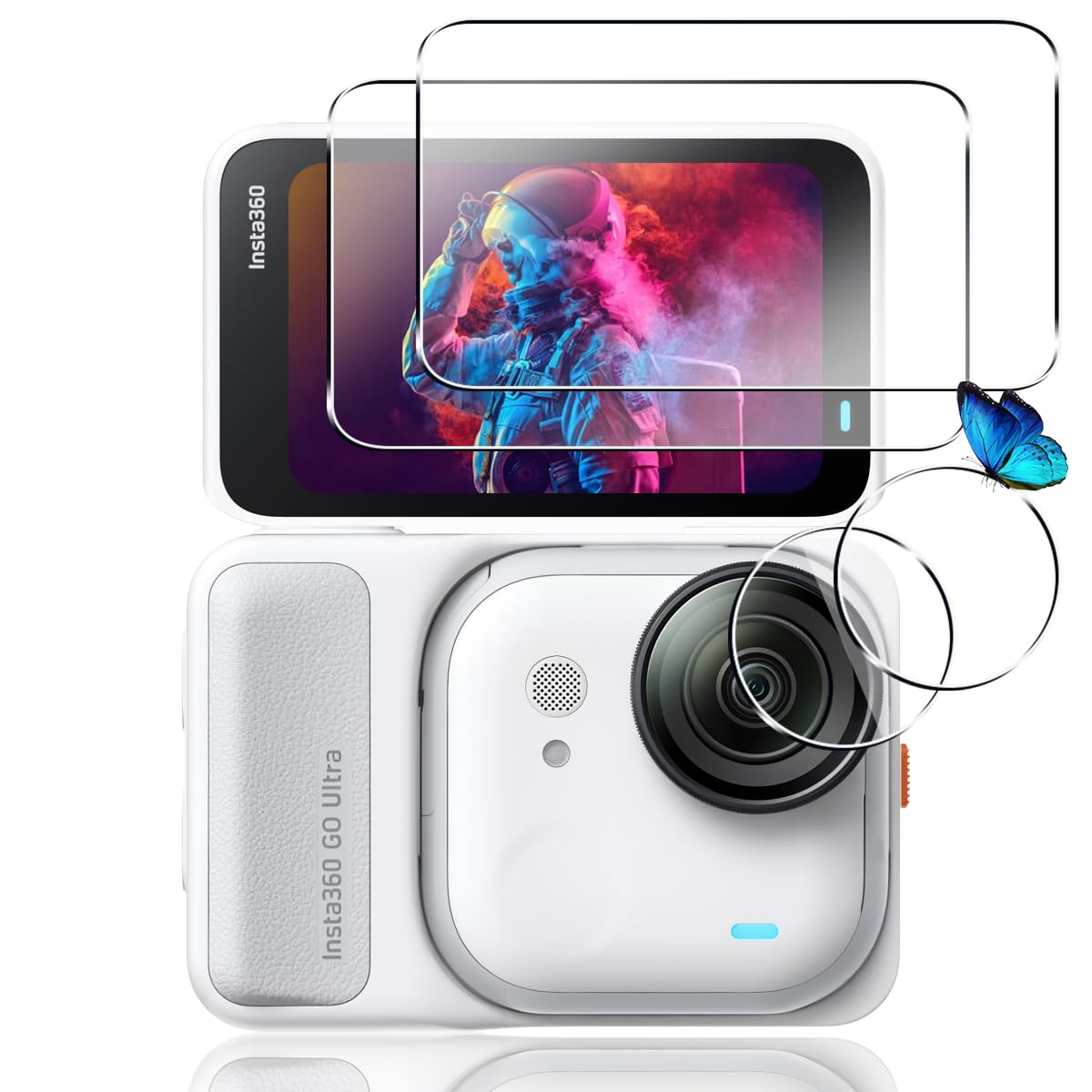 【2+2枚セット】 対応 Insta360 GO Ultra ガラスフィルム + カメラフィルム 【日本旭硝子 硬度9H】 対応 インスタ360 go ultra フィルム 強化ガラス 液晶 保護フィルム 3D Touch対応 、高透過率 、気泡ゼロ 、厚さ0.26mm超薄型 、飛散防止 、高感度 、衝撃吸収 、指紋防止 、ラウンドエッジ加工 、簡単貼り付け