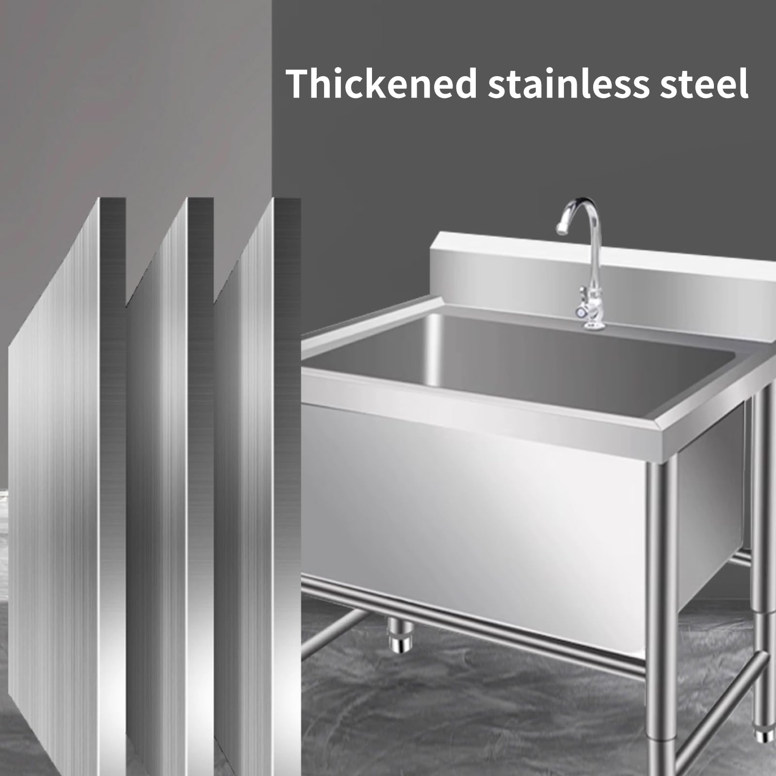Lavello da cucina in acciaio inox, con rubinetto, lavabo, industriale, per ristorante, cucina, lavanderia, garage (dimensioni: 80 x 60 x 80 cm, profondità 40 cm/31,5 x 23,6 x 31,5 -