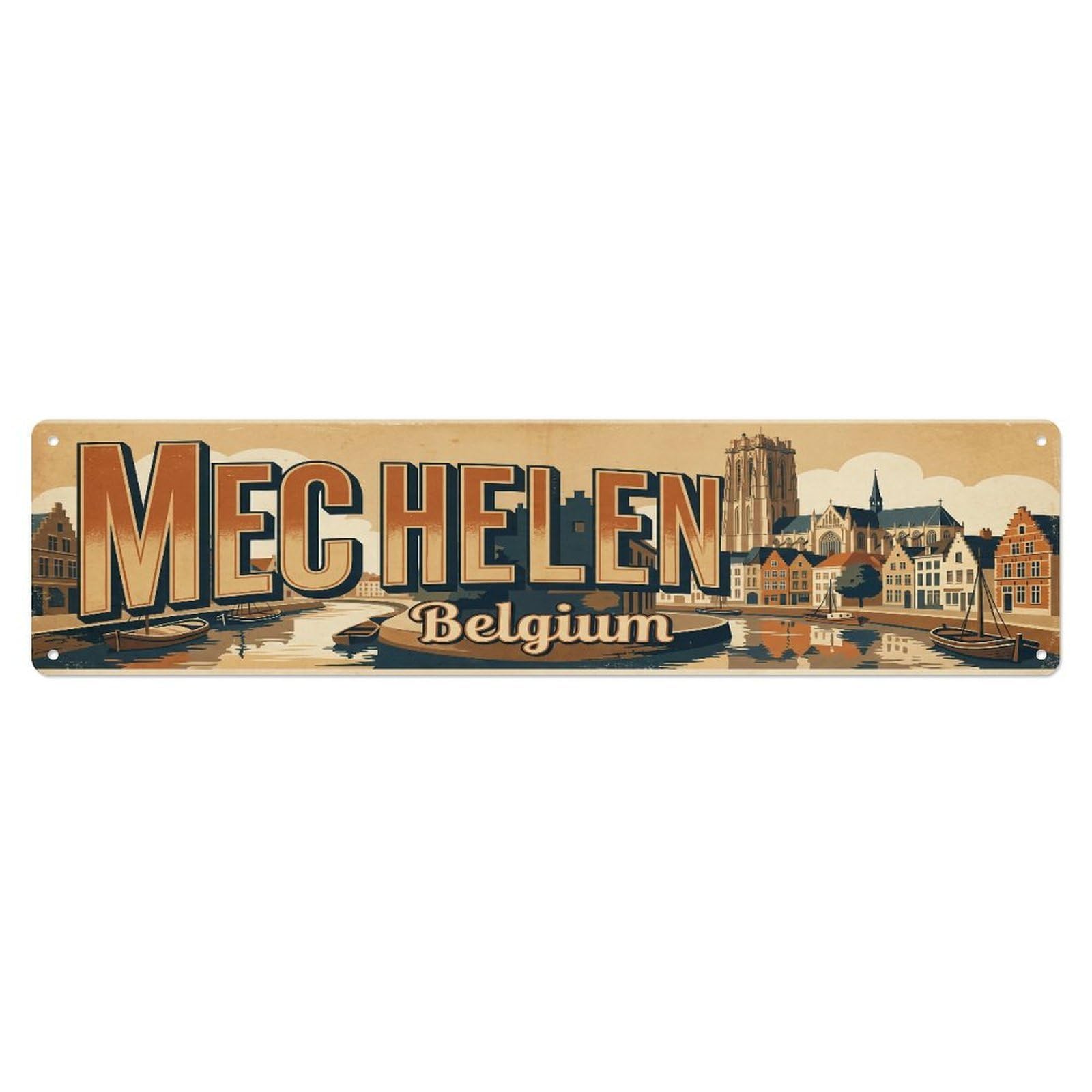 Metal Tin Sign Vintage Travel Belgium Mechelen