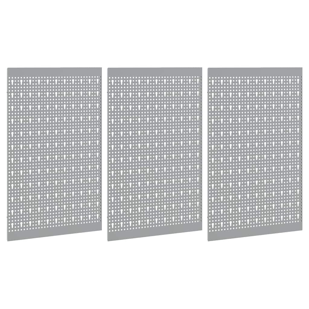 Pannello da parete per attrezzi, grigio in legno e acciaio, 150 x 1 x 60 cm, set da 3 pezzi, per officina, garage, cantina, montaggio a parete e salvaspazio, per attrezzi e piccoli pezzi