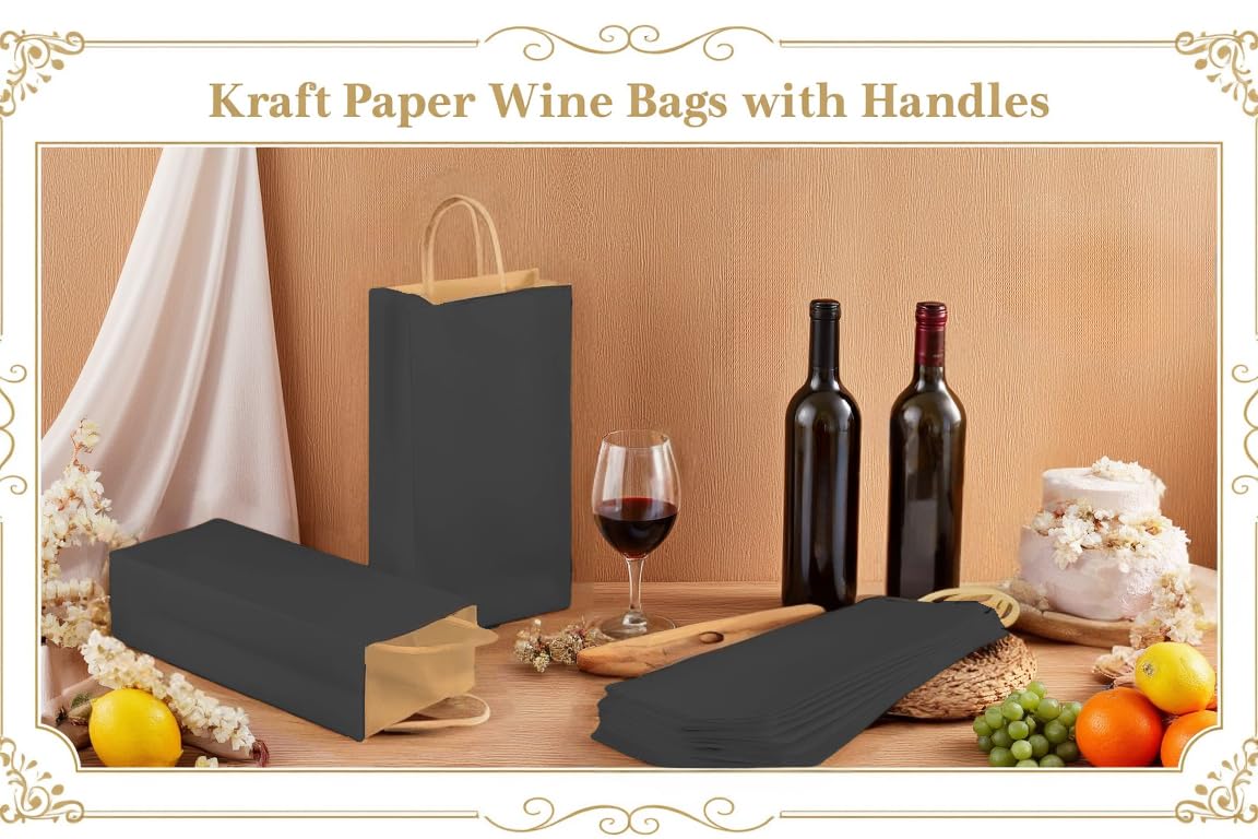 Kraft Bags - Premium White Single Wine Bottle Gift Bag - Black Ribbon Handles - View #12