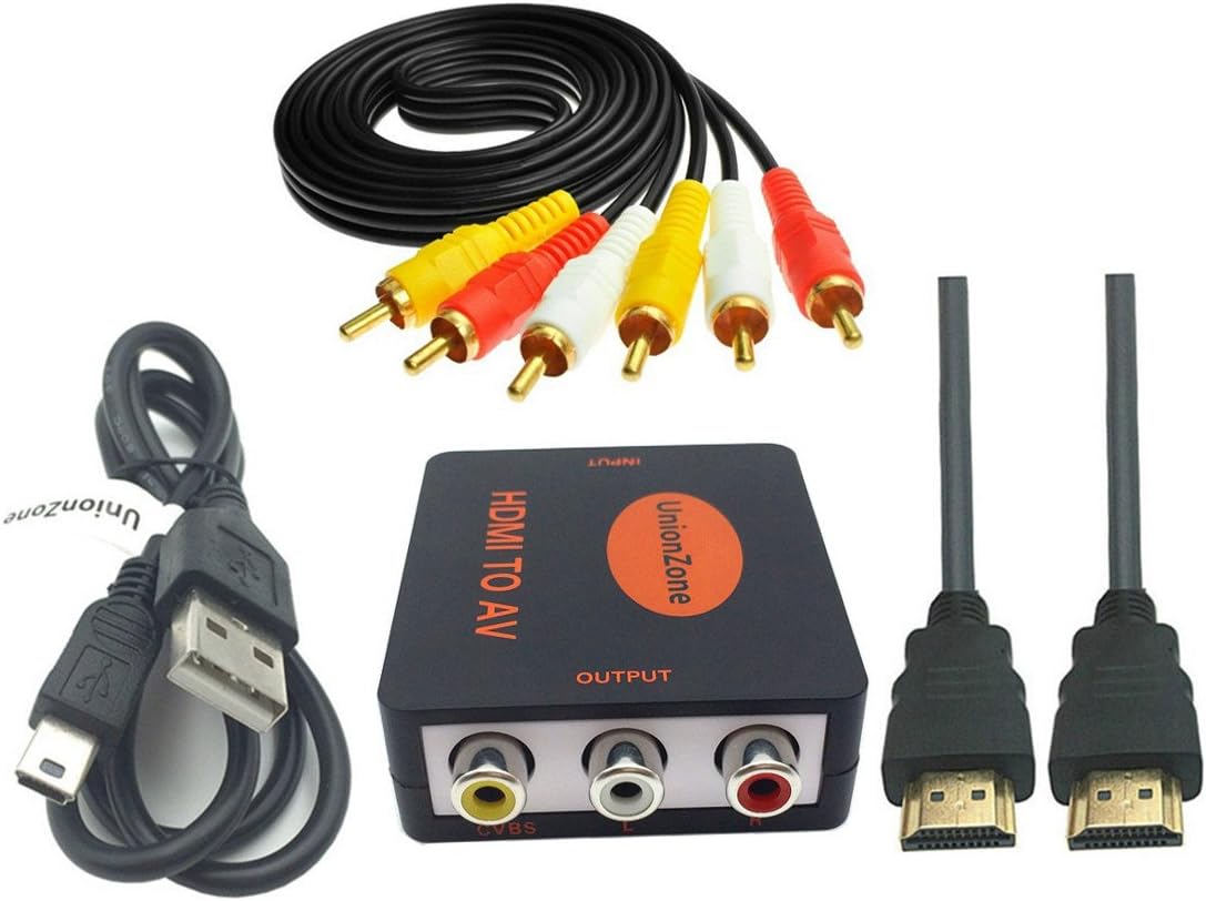 UnionZone® 720P/1080P Mini Composite HDMI To 3RCA CVBS AV Converter For Xbox DVD TV STB With RCA Cable(1.4m/4.6ft) and HDMI Cable ( 1.8m/6ft) and USB power cable(2.4ft),Not For Windows 10(balck-white)