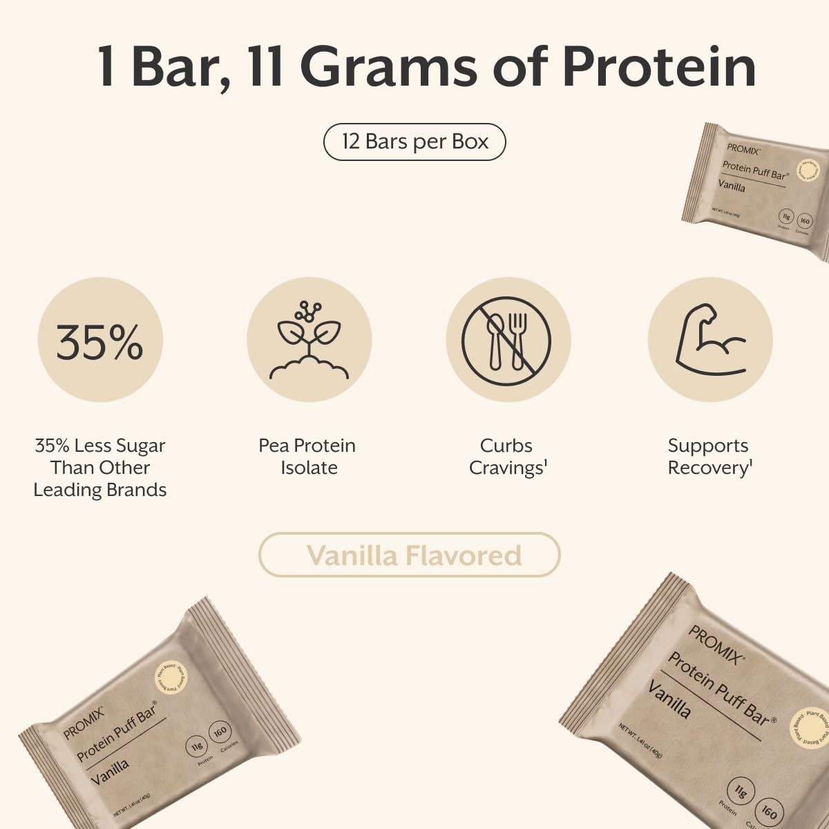 ProMix Nutrition Protein Plant Based Puff Bars - French Vanilla - Marshmallow Crispy Treat - High Protein & Low Calorie - 12 Bars