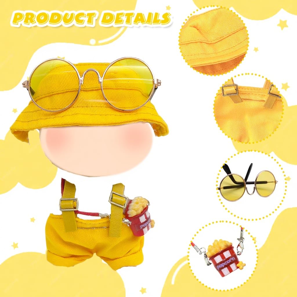 Abbigliamento Compatibile con Bambole 17 cm, Tuta con Spalline Regolabili Cappello Occhiali Vecchia Fotocamera per la Mini Bambola di Peluche da 17 cm Non Incluso Nero