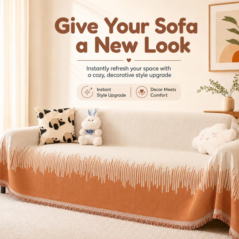Image of Homero Sofa Cover 2 Seater Reversible Chenille Sofa Throw with Anti Slip Protection, Soft Touch Sofa Cover for Living Room Furniture