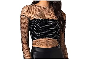 Mesh Crystal Long Sleeve Fishnet Top