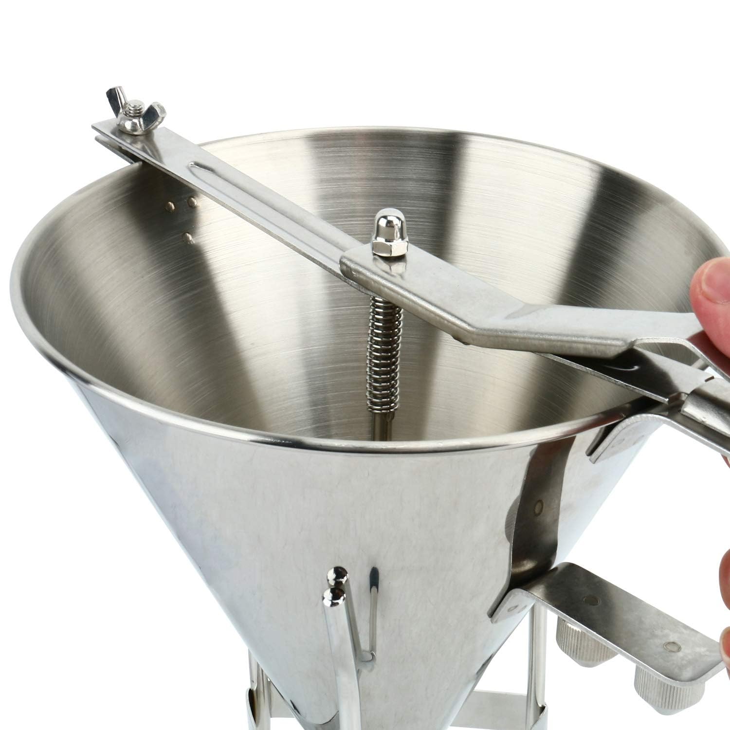 YaeMarine Imbuto per pasticceria in acciaio inox, imbuto per torte, strumento di decorazione per torte, con supporto e tre ugelli, strumento di qualità commerciale, diametro 19 cm e supporto alto 24