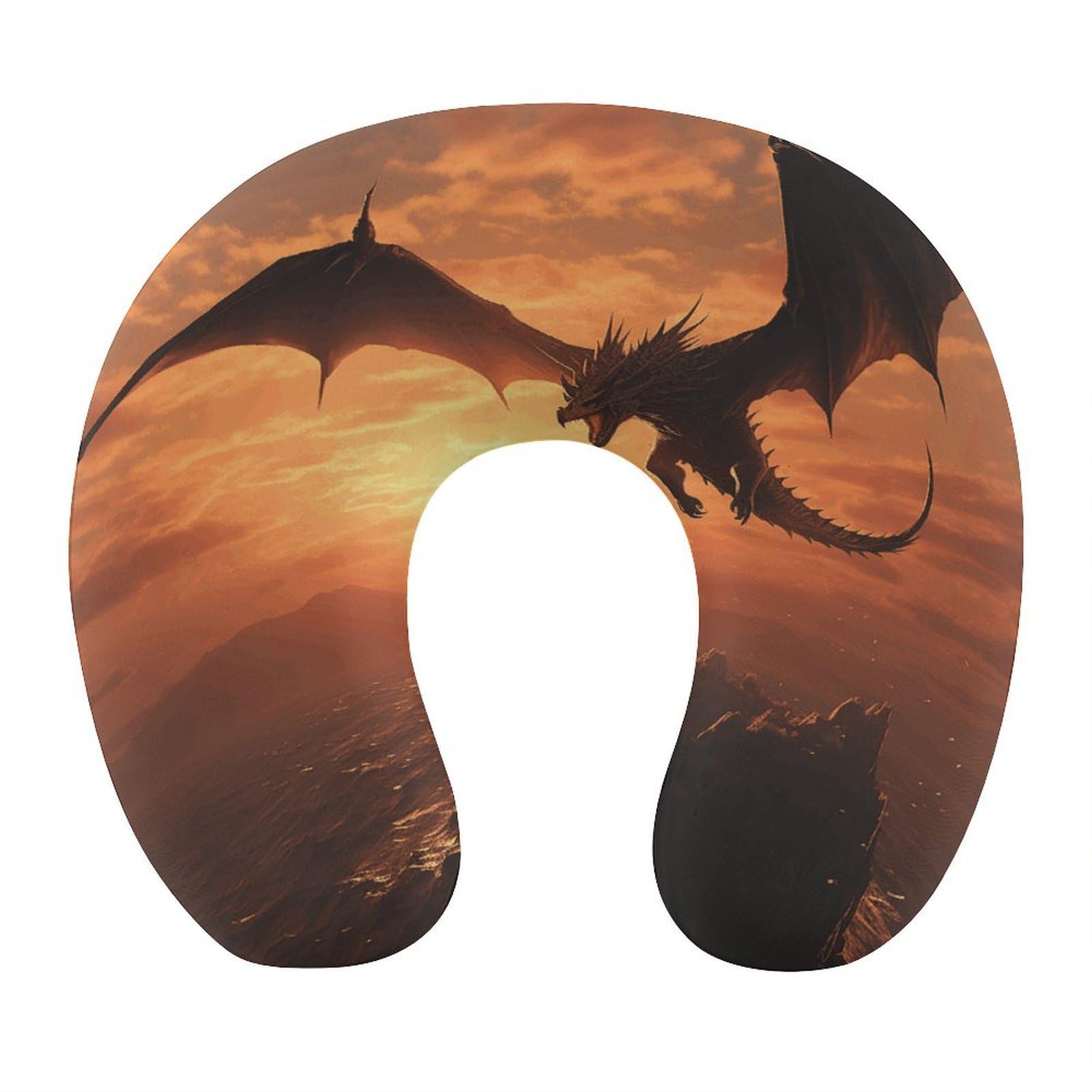 Adfgyerh Style Sea Sunset Flying Dragon U-Shaped Pillow，Memory Foam Pillow Core，Cushion ，Provide Neck Support ，Travel Pillow，Suitable For Airplanes, Cars, Homes, And Offices.