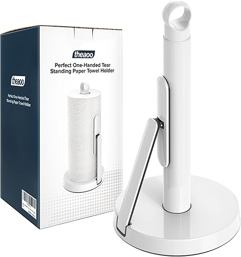 Miniatura 10 de theaoo Toallero de papel de acero inoxidable resistente con brazo de tensión, fácil de rasgar con una sola mano, moderno dispensador de encimera de