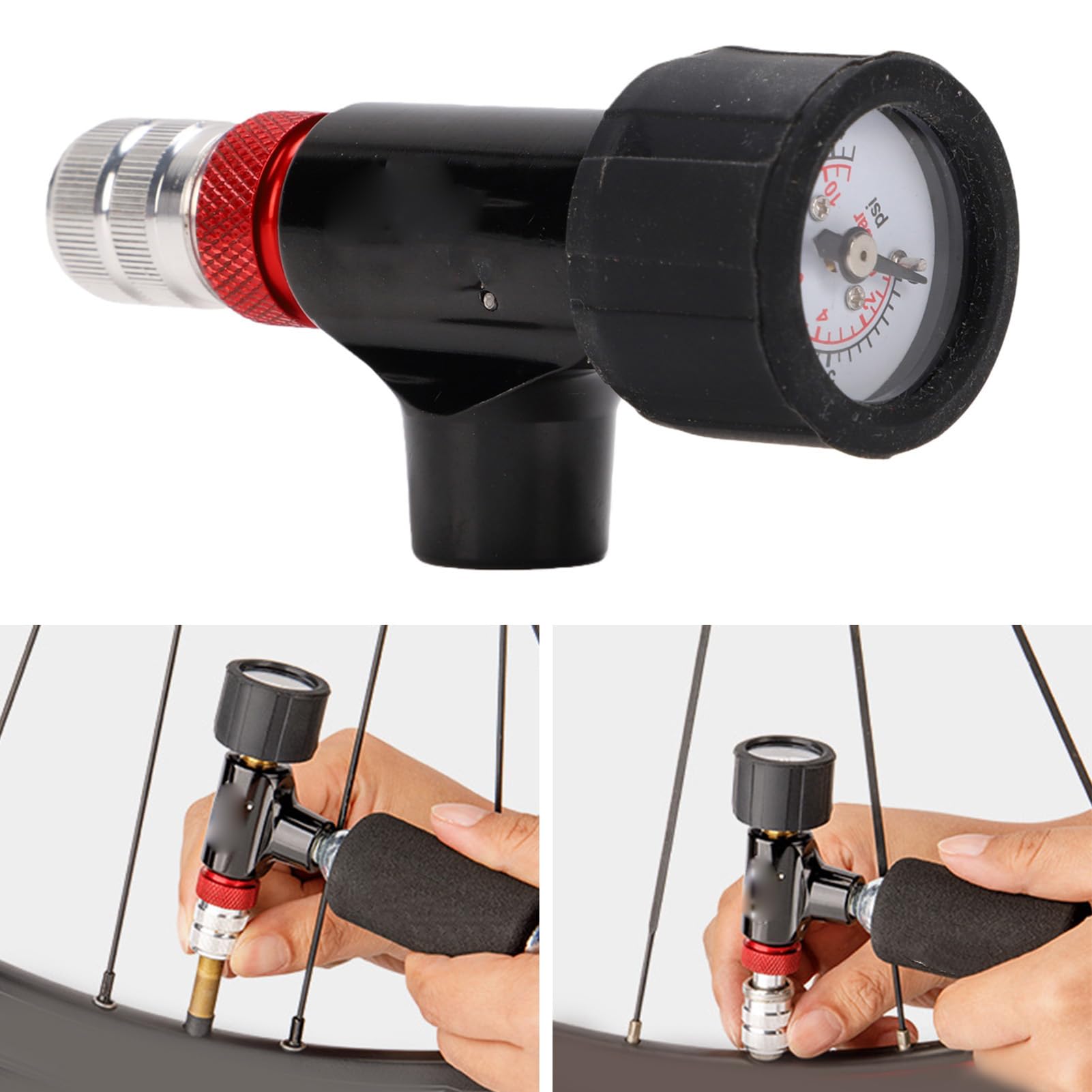 Generic Set Pompa di Gonfiaggio Rapida per Bici a CO2 con Manometro e 5 Cartucce Comoda Manutenzione dei Pneumatici per Tutti i Ciclisti