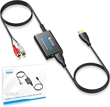 eSynic 4K@30Hz HDMI Audio Extractor - RCA & 3.5MM Output, No Signal Loss, Play & Plug for Fire TV Stick, Speaker etc