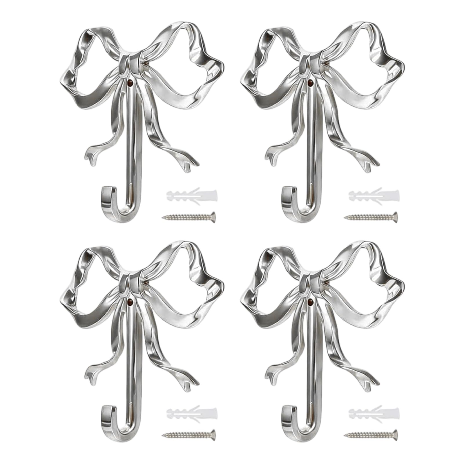 NRGQAXM 4pcs Bow Hooks, Gold Bow Wall Hooks Bows Hanger Gold Hook Decorative Bows Shaped Coat Hook Vintage Bowknot Hanger Decorative Coat Holder for Hat Bag Towel Home Wall Decor