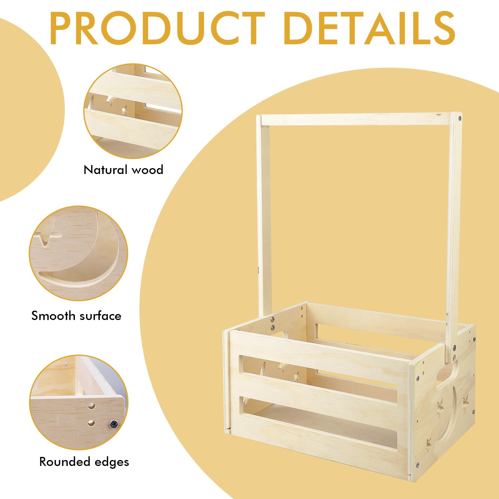 PRITOK Baby Shower Crate Closet Wooden Baby Basket with Handle, Storage Crate Hamper with 5 Hangers - Image 3