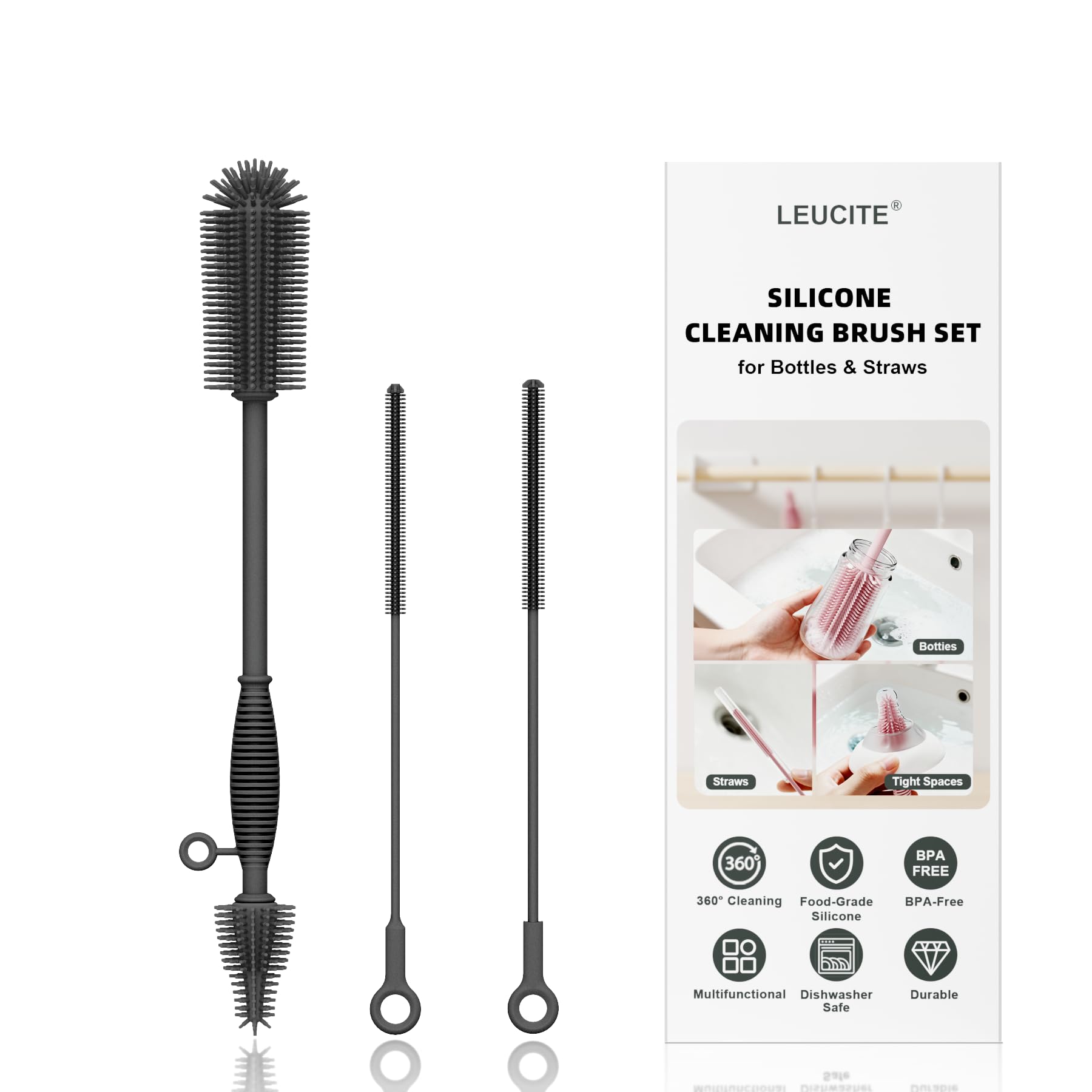 Silicone Cleaning Brush Kit,Water Bottle and Straw Cleaner Brush Set for Tumbler,Baby Bottle,Breast Pump Part,Nipple,Sippy Cup,Glass,Dishwasher Safe,