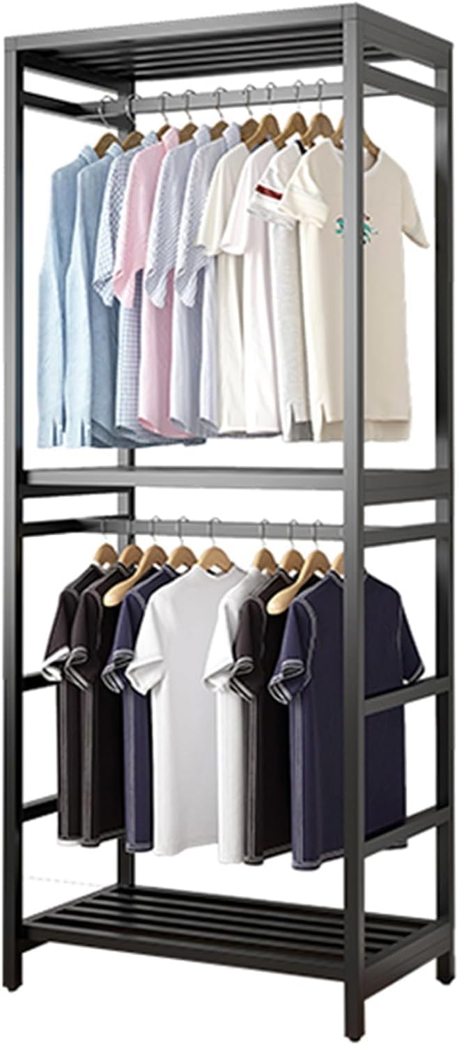 Simple Trending Appendiabiti Portatile Pesante – Doppia Asta Regolabile, Ruote Girevoli, Carico Max 254 Kg – Cromato, 51x114x198 Cm