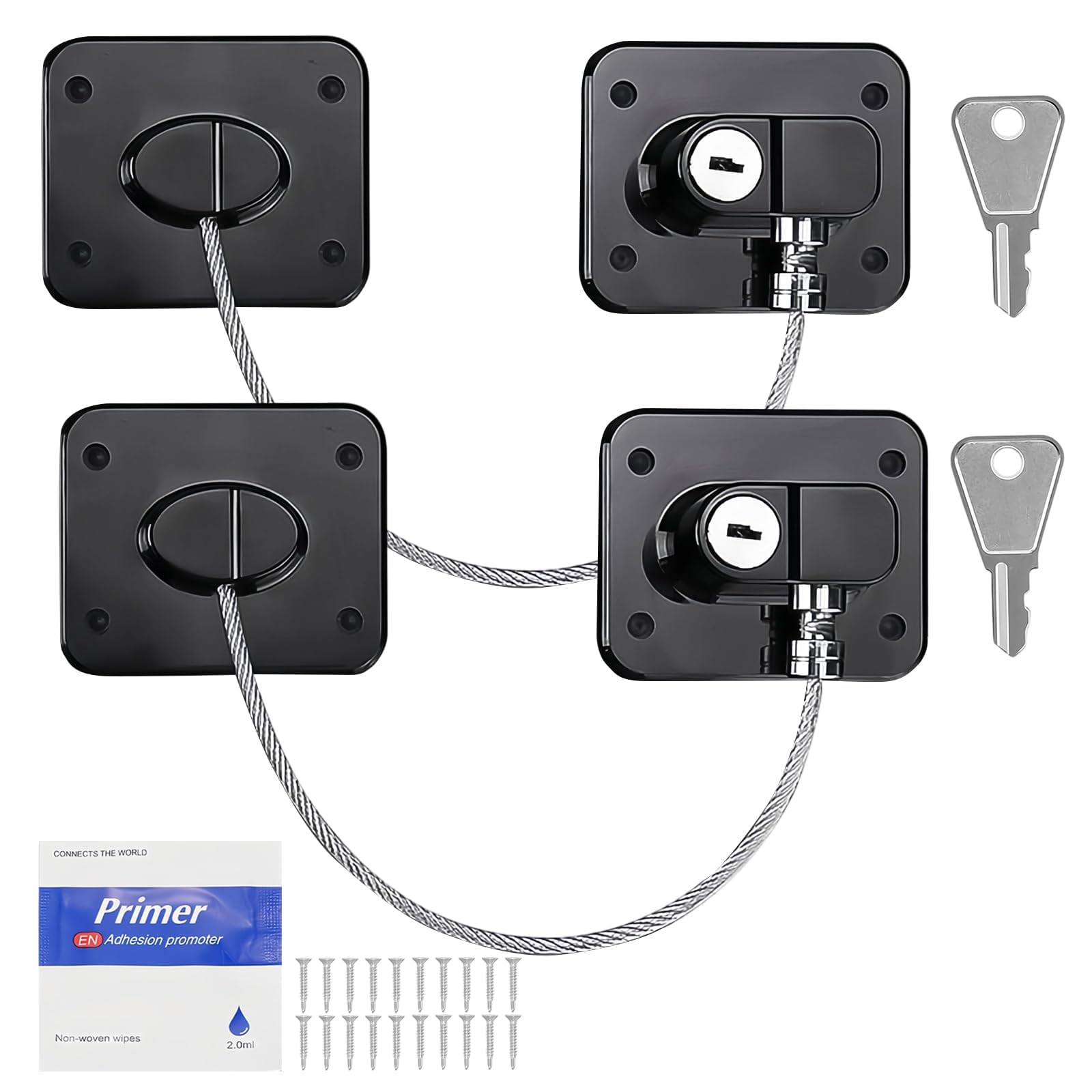 PARFCO 2 Stück Kühlschrank Schloss, Fenstersicherung Kinder mit Schlüssel, Schwarze Fensterschutz Kinder, Klebbar Oder mit Schrauben Montierbar, für Fenster, Kühlschrank, Waschmaschine