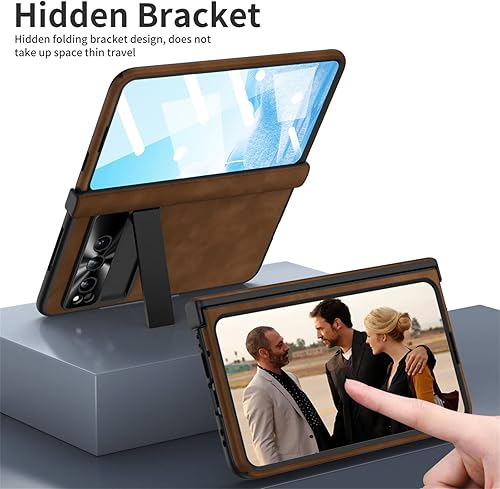 Miniatura 6 de Pixel Fold, funda de piel magnética de protección de bisagra, protector de pantalla integrado, compatible con Google Pixel Fold 2023 (marrón)