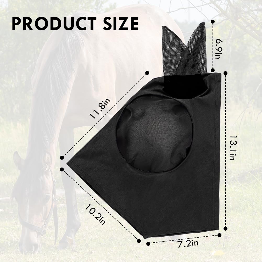 Adiwo Máscara Antimoscas para Caballos, 1PCS Máscara de Mosca de Caballo con Orejeras,Negro Máscaras Faciales para Caballos Anti-UV, Malla Transpirable, máscara de Freno elástica. — view 5