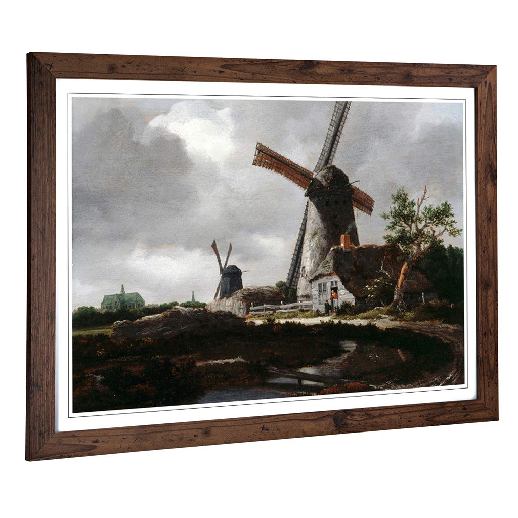 Big Box Art Framed Print of Jacob Ruisdael Landscape with Windmills Design | Wall Art Picture | Home Decor for Kitchen, Living Room, Bedroom, Hallway, Walnut, A2 / 24.5x18 Inch / 62x45cm