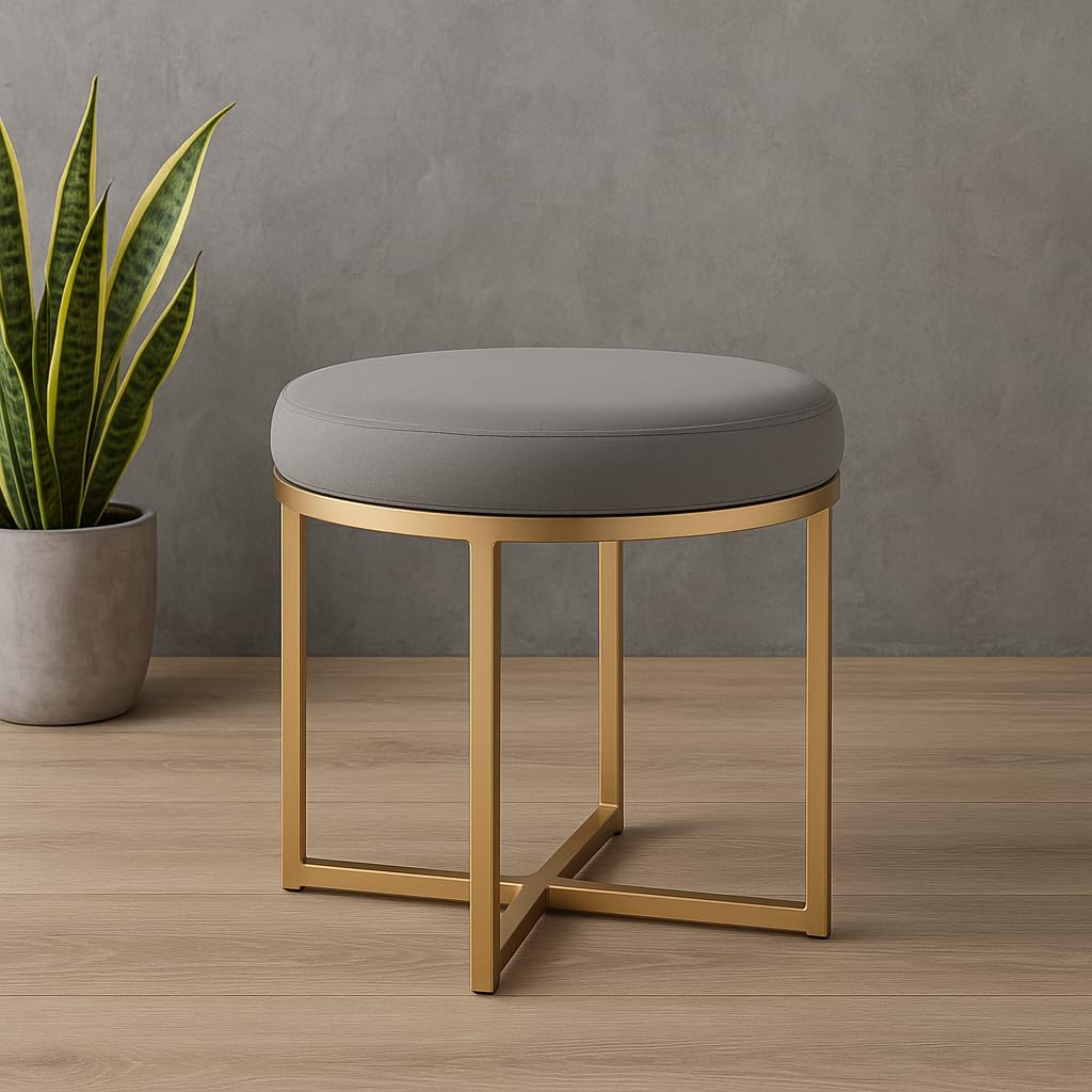 Sponsored Ad - Round Contemporary Metal Ottoman Stool for Living Room Ottoman Footrest Stool with Gold Metal Base Pouffes for Sitting for Living Room,Farmhouse Seat Sturdy Stools (Gold & Grey)