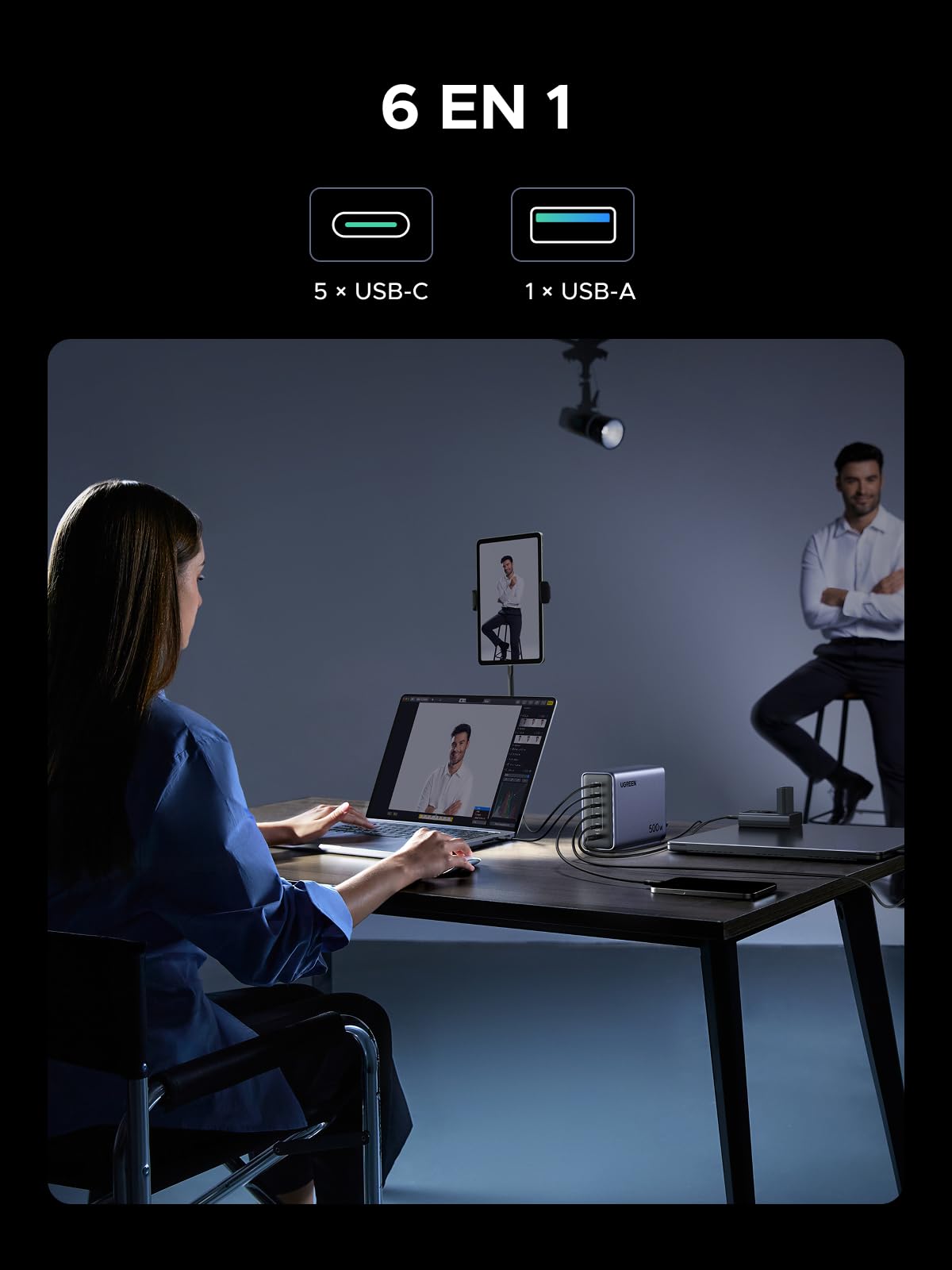 UGREEN Nexode 500W Station de Charge Chargeur USB C Rapide 6 Ports PD 3.1 240W GaNInfinity 140W Compatible avec MacBook Pro Air Neo M5 M4 M3 M2 M1 iPhone 17 16 15 14 13 Galaxy S26 S25 S24 iPad Pixel