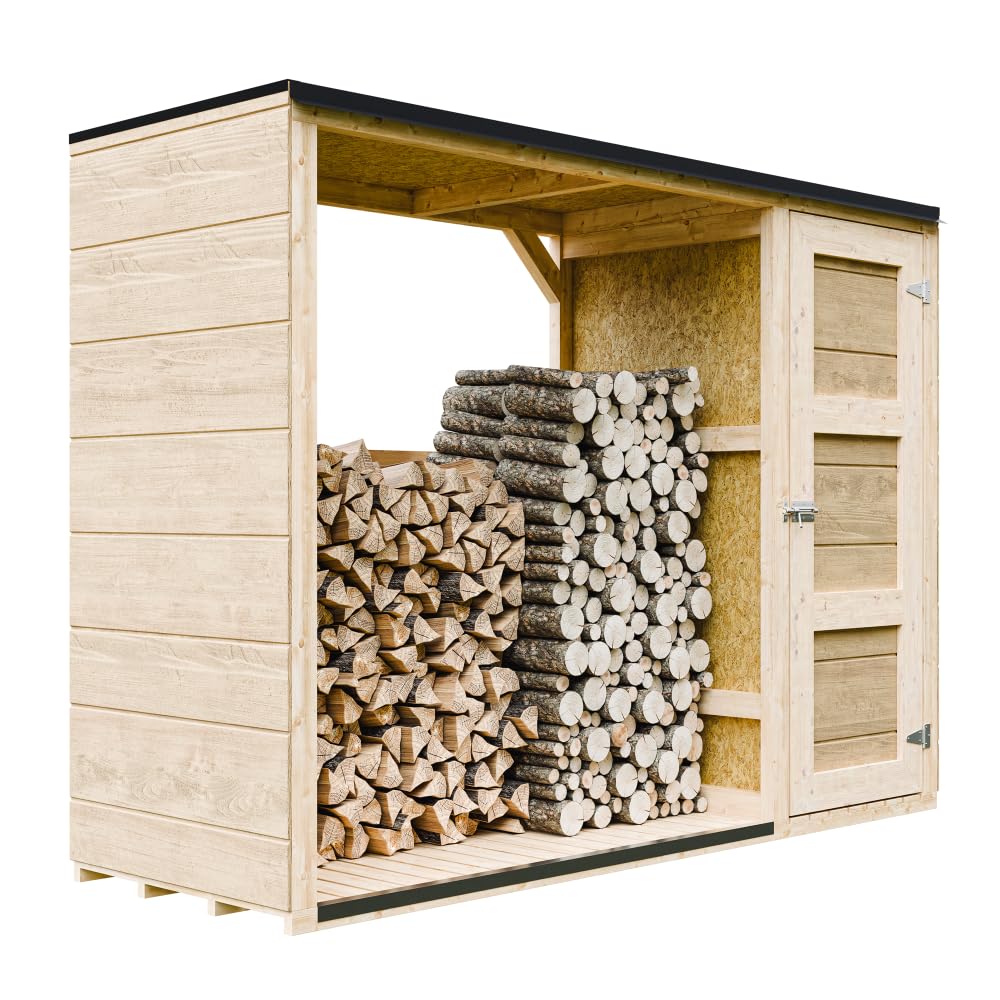 Abri à bûches extérieur - 75 x 217 x H159 cm - Abri à bûches Moderne avec Rangement latéral pour Les Outils - 1,​09 m² + 0.53 m² - Abri à Outils et bûches - TIMBELA M981