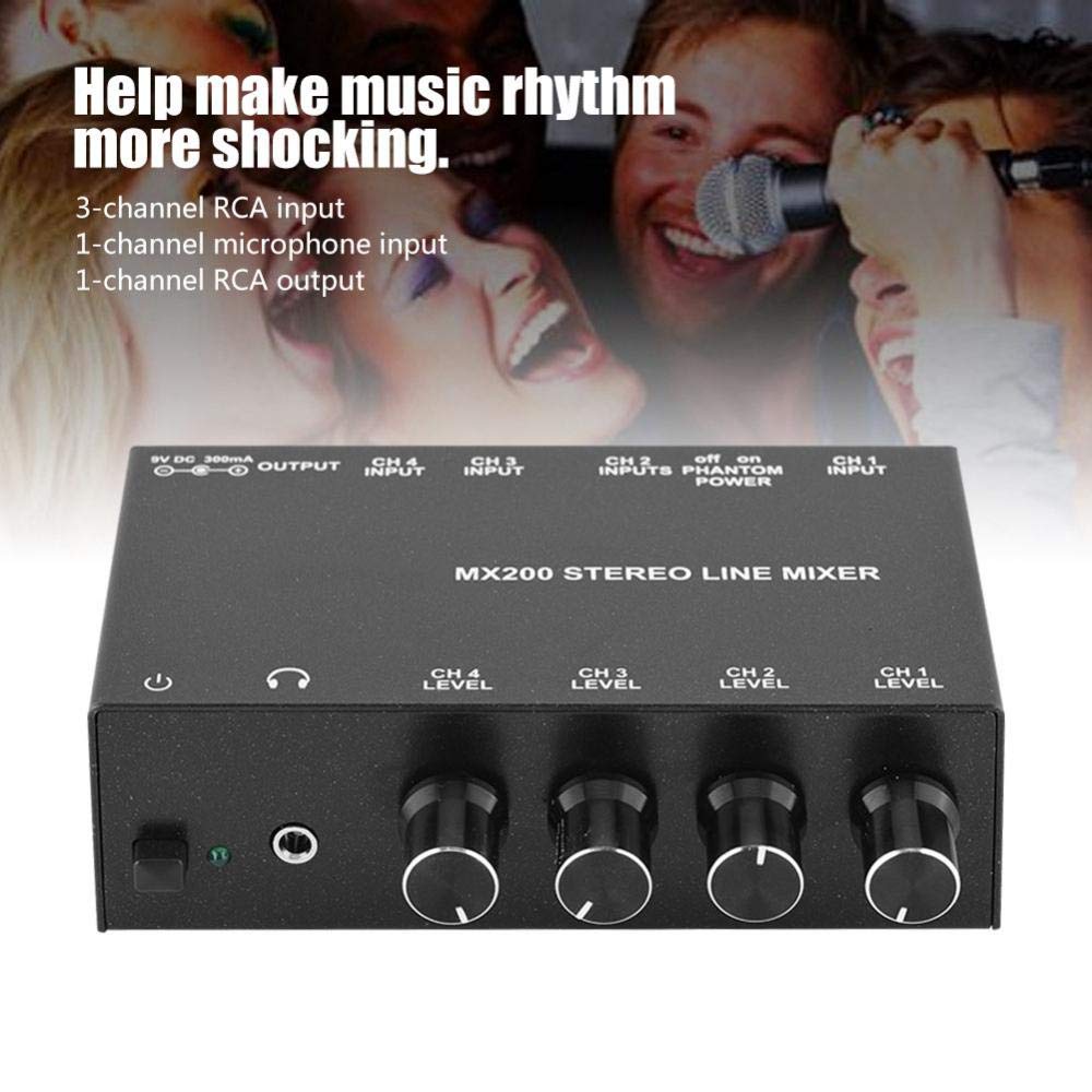 Zerone Mixer Audio Mini Noise Cancelling Karaoke Mixer 3 canali Input e Output Stereo Mini Dj Mixer(EU)