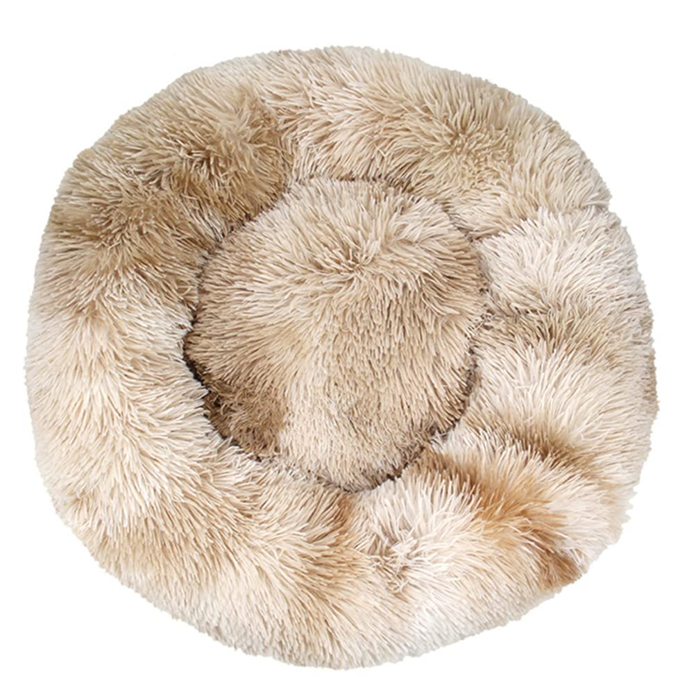 Lukery Dog Cat Donut Bed, Fluffy Plush Puppy Kitten Cuddler Round Bed, Warm and Soft Pet Cosy Anti Anxiety Beds for Small/Medium/Large Dogs (100CM,Beige brown) โ image 1