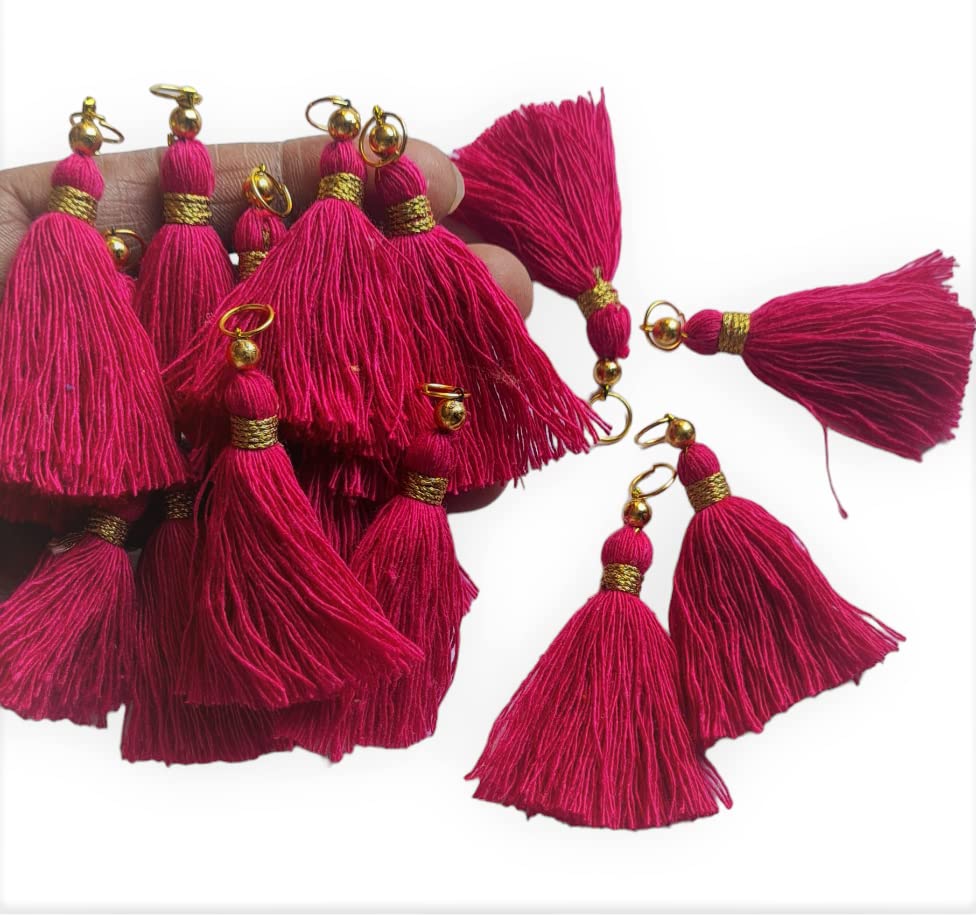 Image of Zippy Flora Micro 1.5 inch Length Cotton Handmade Tassels for Saree /Blouse /Dupatta /DIY /Decor (Pack of 12) (Dark Pink)