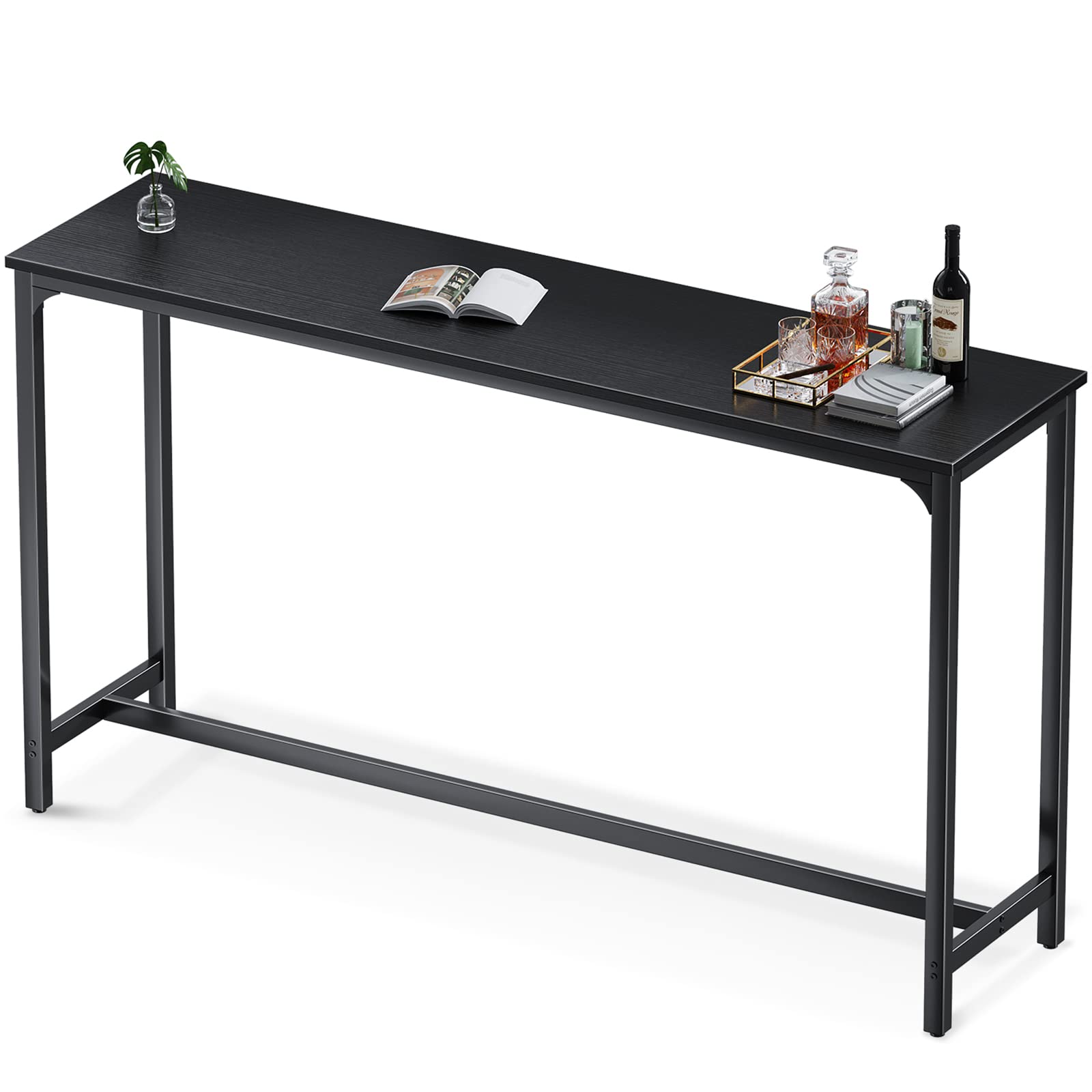 ODK 63 inch Bar Table, Bar Height Pub Table, Counter Height Bar Table, Rectangular High Top Kitchen & Dining Counter Tables with Sturdy Legs & Easy-to-Clean Top, Indoor use, Black