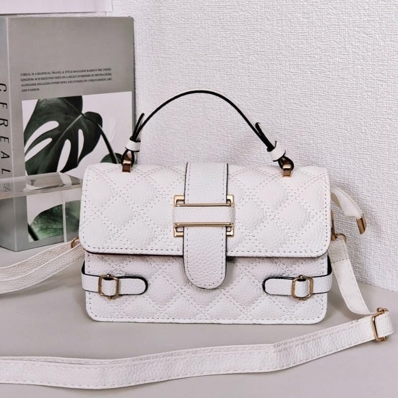 Vintage Quilted Shoulder Bag for Women, Small Square Crossbody Purse with Top Handle & Adjustable Strap3