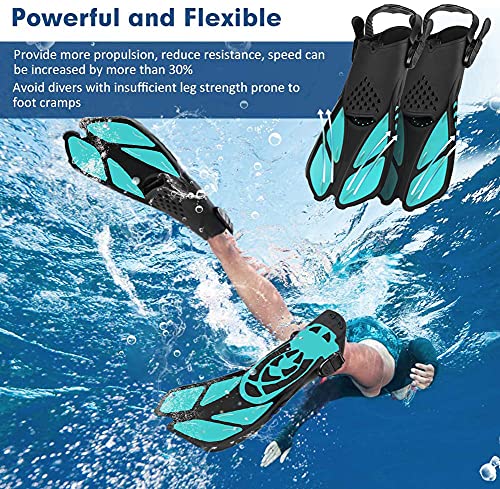 Image of Sugaroom Swim Fins Open Heel, Adjustable Snorkel Fins Diving Fins with Mesh Bag, Snorkeling Gear Flippers Travel Size Short Flippers for Lap Swimming Scuba Dive Adult Men Women Kids