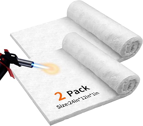 2 unidades de manta de fibra de cerámica de 24 x 12 x 1 pulgada (gruesa) de aislamiento ignífugo clasificado a 2400 F, para deflector de estufa de