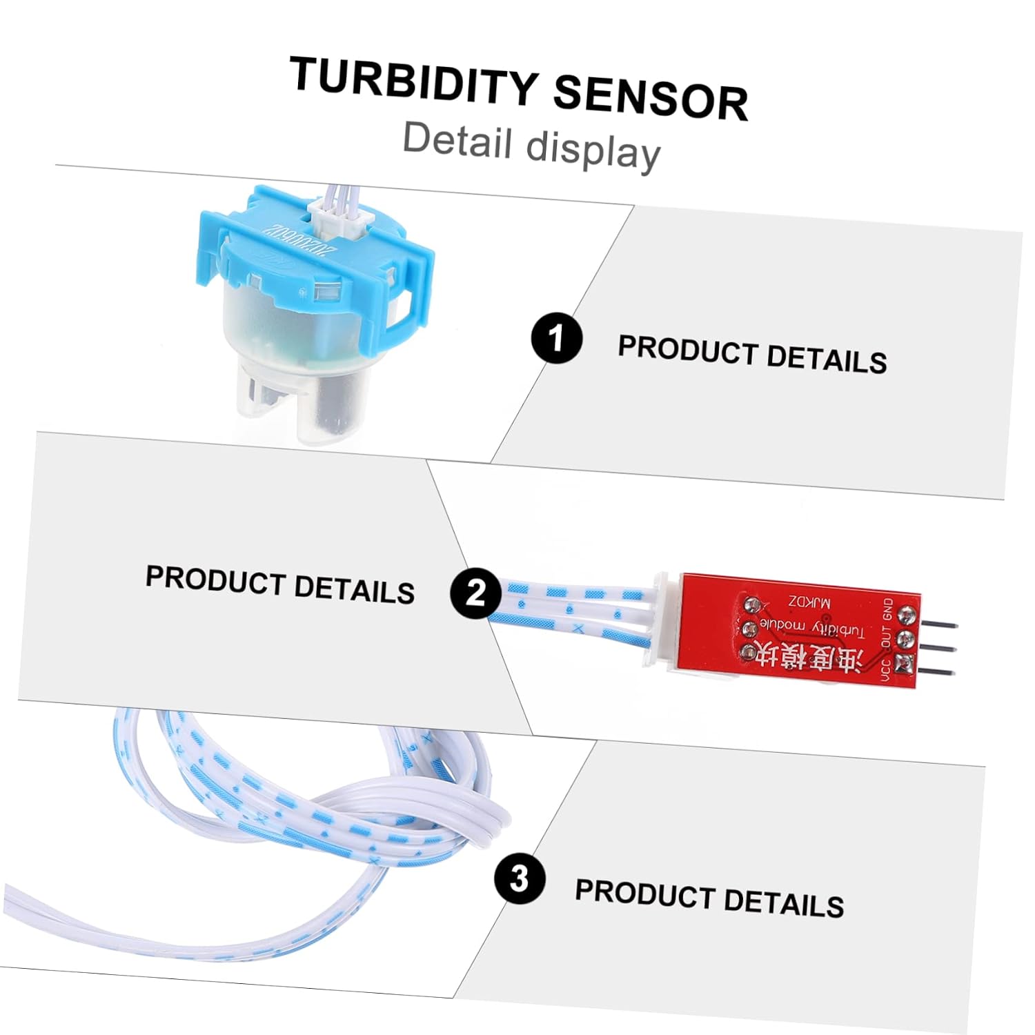 Turbidity Sensor 3.3-5V Water Quality Monitoring Module 0-1000NTU | Optical Detection, Current to Output Voltage Conversion, Plastic Build, Blue Color, Washing Machines, Dishwashers