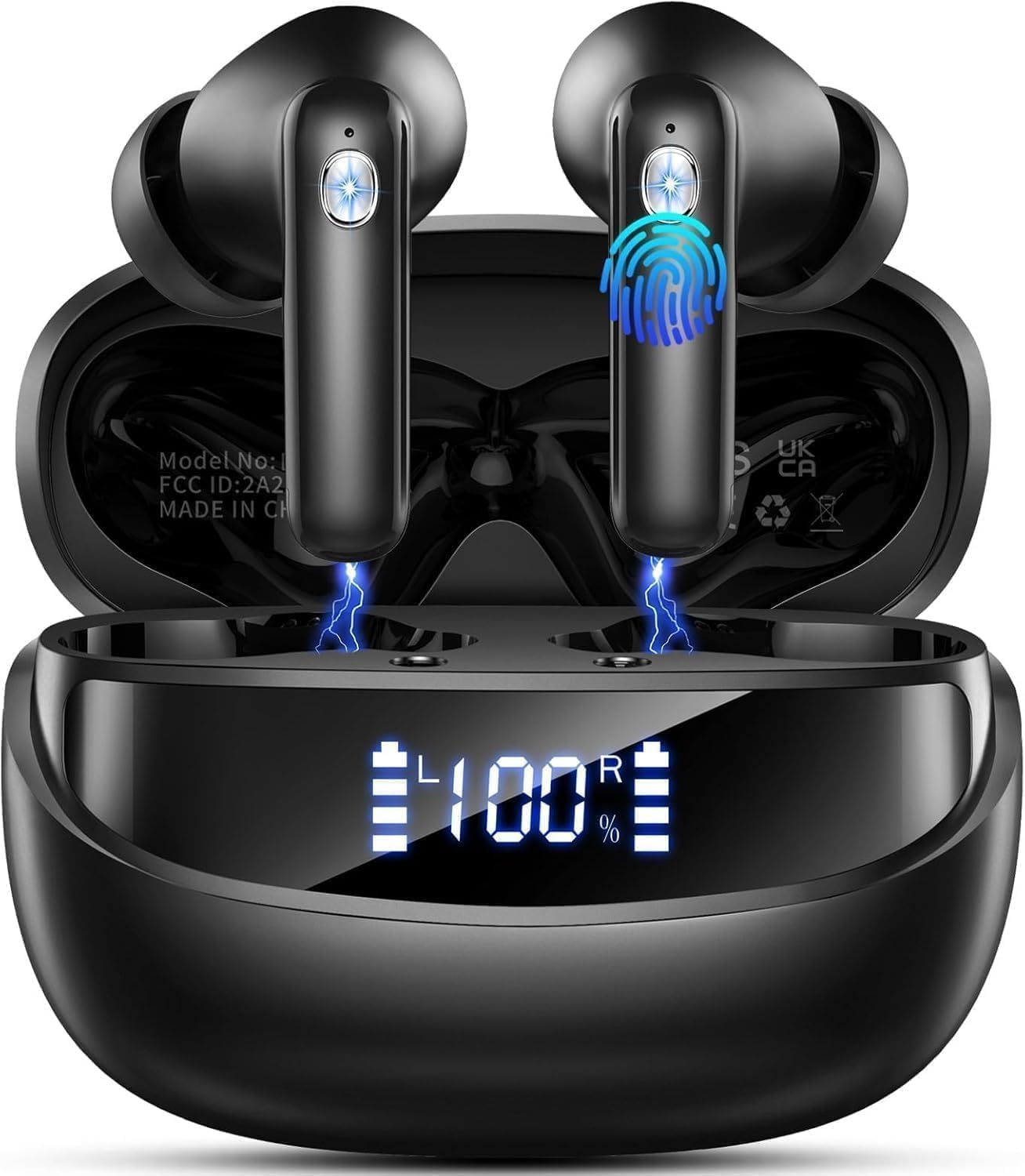 Nuovo Cuffie Bluetooth 5.4, Auricolari Bluetooth Stereo HiFi Con 4 ENC Microfoni Anti-Rumore, Durata 50 Ore Cuffiette In Ear, Impermeabili IP7 Cuffie Senza Fili, Cuffiette Touch Control, LED-Display