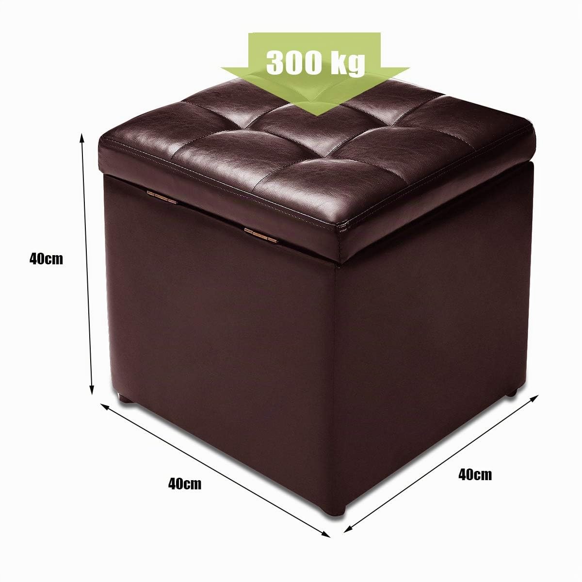LIFEZEAL Taburete Almacenaje, 40x40x40CM, Puff Taburete de Cuero, Asiento Cubo, Otomano Cuadrado con Funda, Banco con Tapa (Marrón)