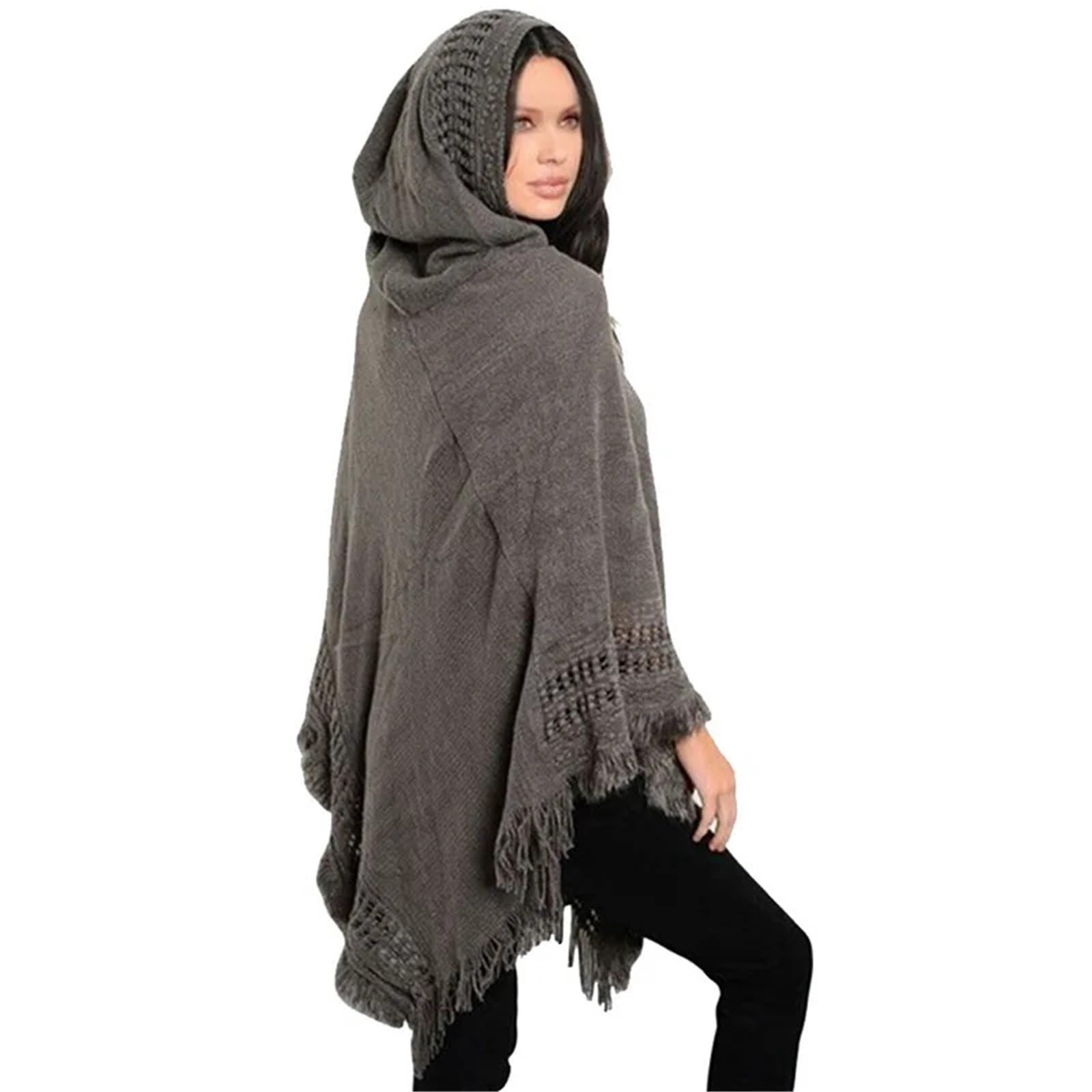 Donna Signore Nappa Mantella Cappotto Frange Poncho Obliquo Striscia Scialle Sciarpa per Donna