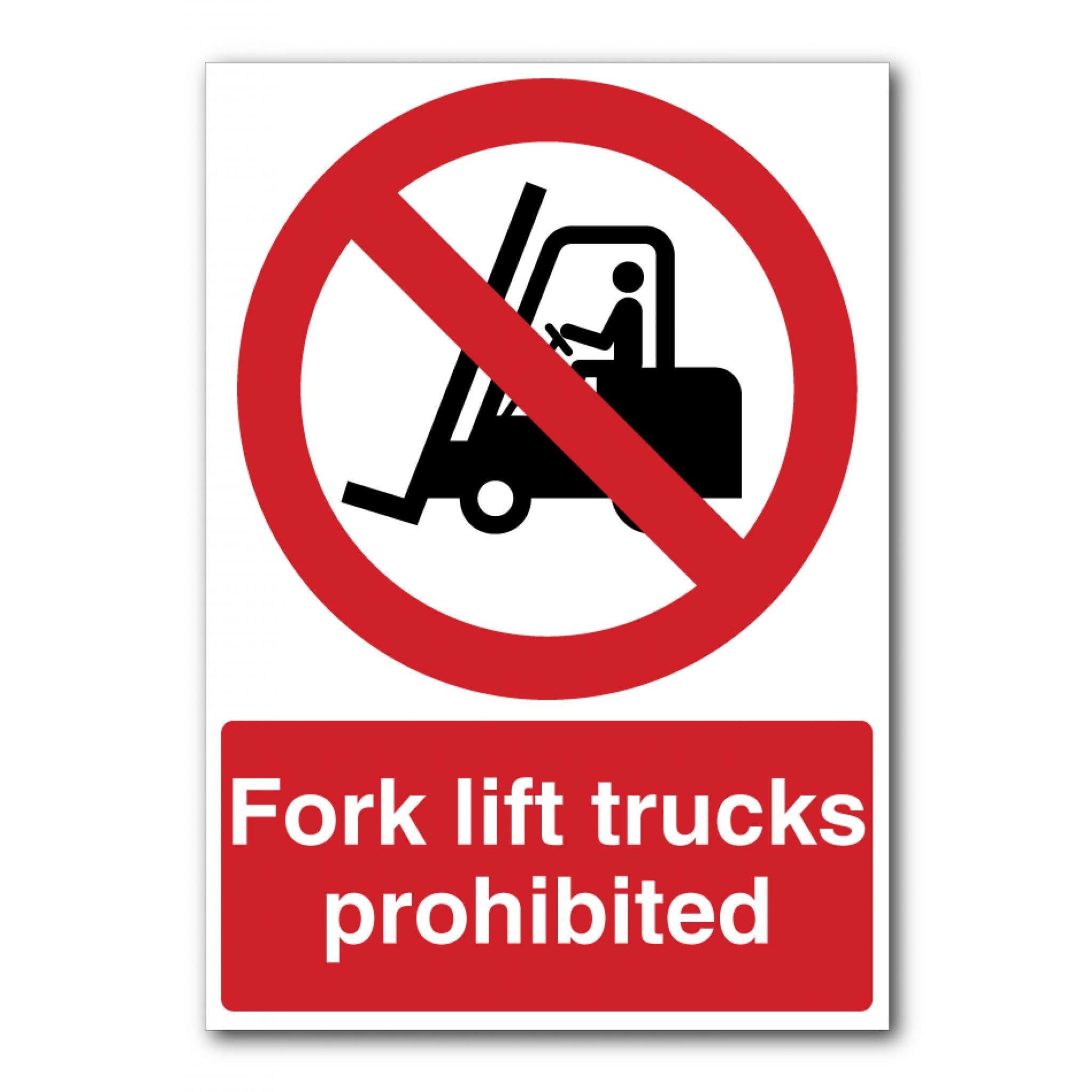 Fork Lift Trucks Prohibited Sign, 12x8 Inch Metal Tin Sign, Vehicle Restriction Plaque for Non-Forklift Working Areas
