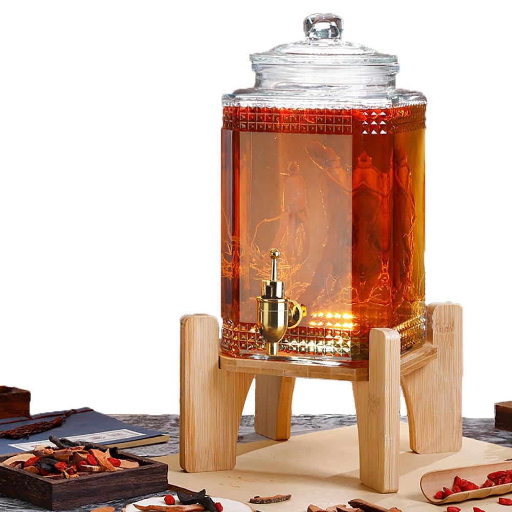 Wasserspender aus Glas mit Zapfhahn und Abdeckung - 3L/5L/7.5L Getränkespender für kalte Getränke, Säfte, Limonade und Bier - Ideal für Büro und Camping