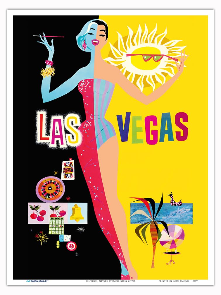 Pacifica Island Art Las Vegas, Nevada - Trans World Airlines Fly TWA, 1958 - Vintage Airline Travel Poster by David Klein c.1960s - Master Art Print 9" x 12" PRTA3019