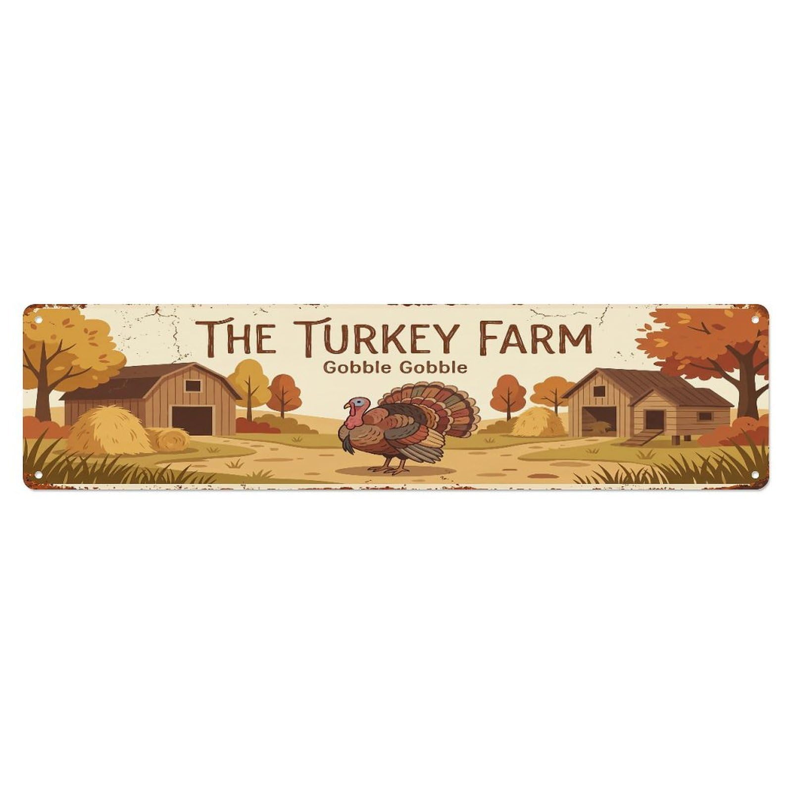 Metal Tin Sign Vintage Turkey Farm Scene Gobble Gobble