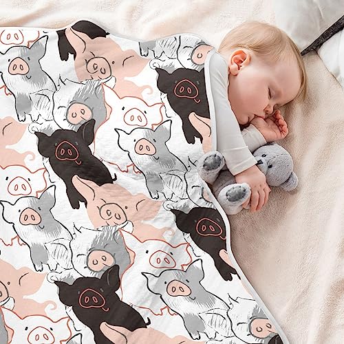 Image of Swaddle Blanket for Black and Pink Pigs Baby Receiving Blanket Muslin Baby Swaddles Soft Cotton Breathable Nursery Blankets for Unisex Boys and Girls 30x40 Inch