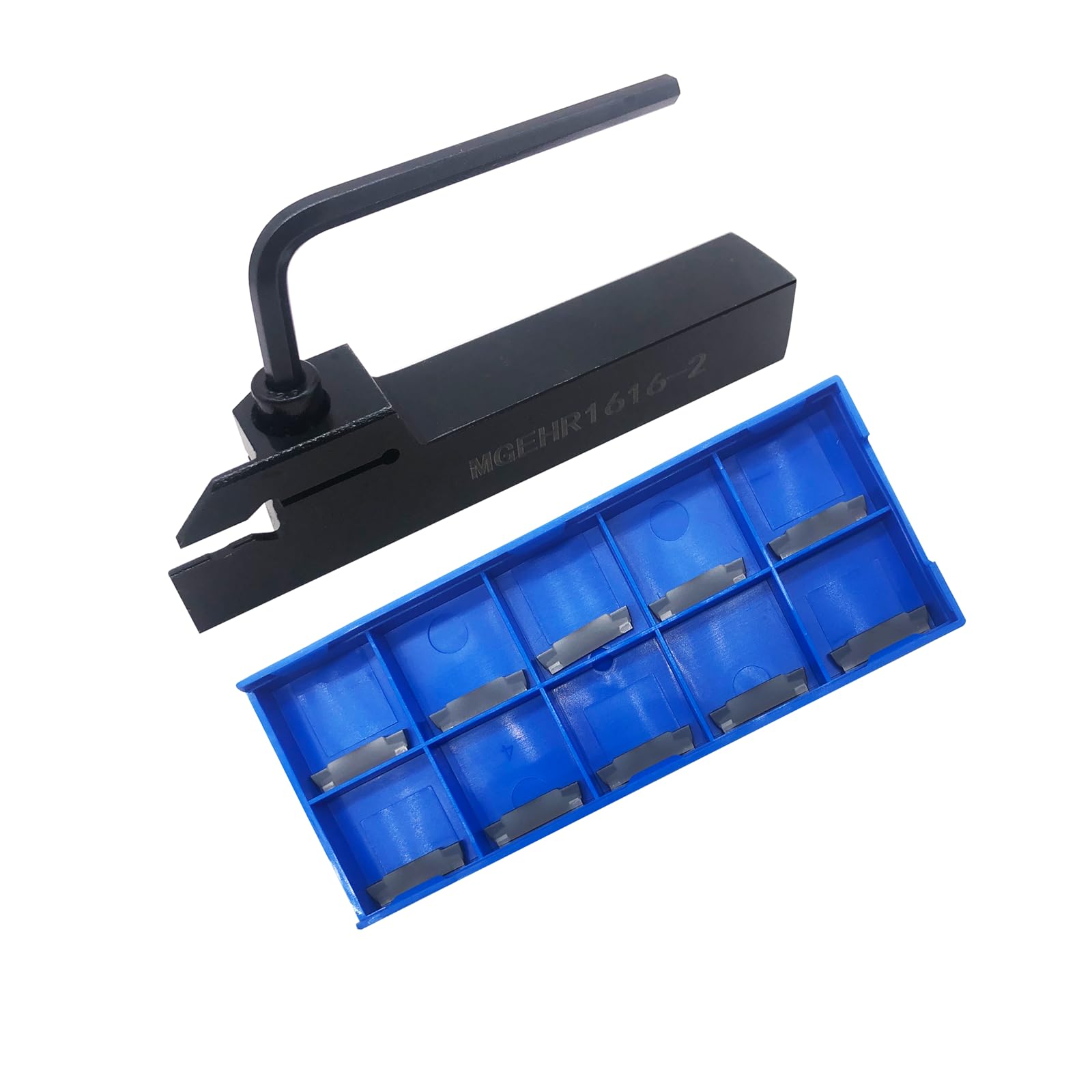 Grooving Cut-Off Tool Holder MGEHR1616-2 with 10pcs MGMN200 Tin Coated Indexable Carbide Grooving Inserts，2mm Width Carbide Blade for Steel (MGMN200 with 5/8 Tool Holder)