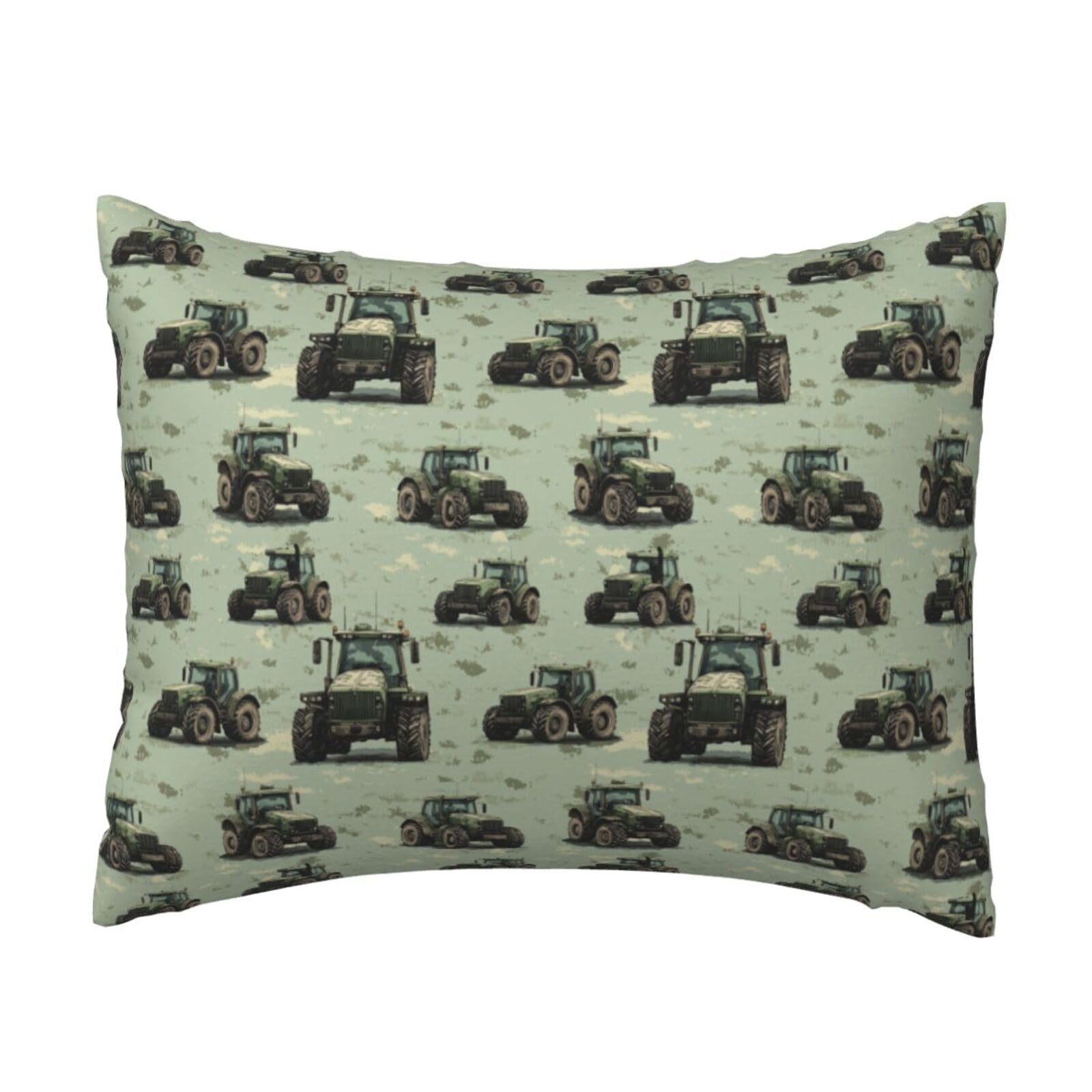 Green Camouflage Tractor Print Pillow Cases Standard Size, Pillow Case Protector with Zipper, Super Soft Breathable Pillowcases 20x26 Inches Wrinkle and Stain Resistant